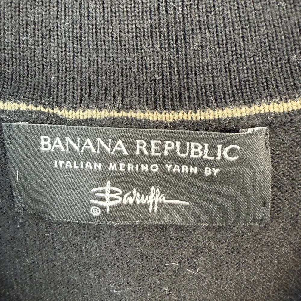Banana Republic Mens Black Italian Merino Wool Quarter Zip Sweater Large Baruffa